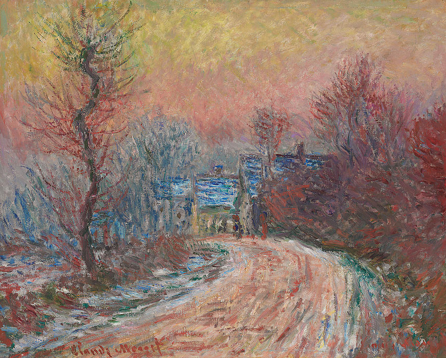 Entry to Giverny in Winter  Sunset Painting by Claude Monet
