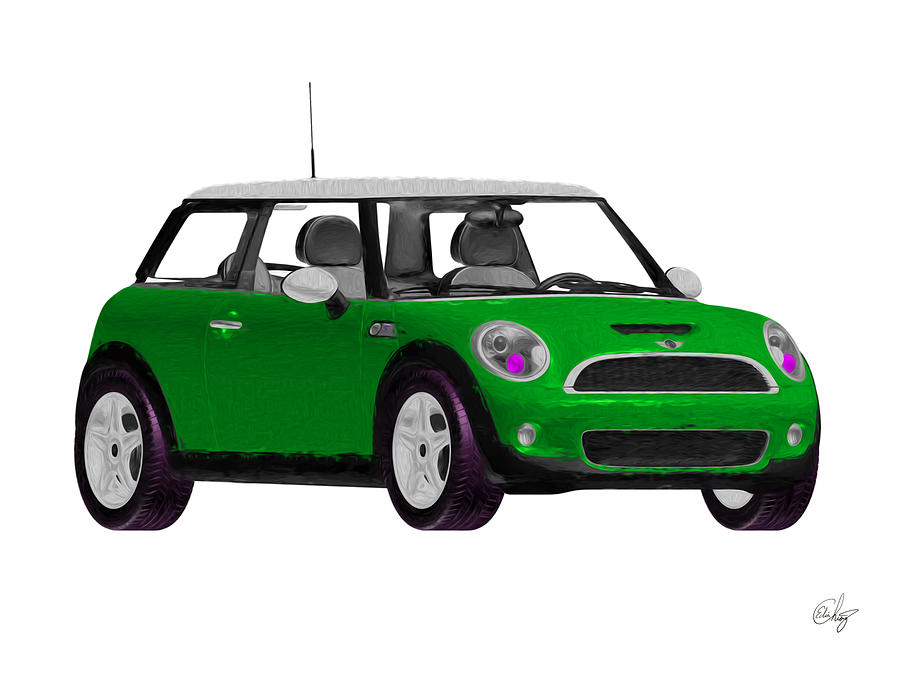 Vintage Mixed Media - Envy Green Mini Cooper by Edier C