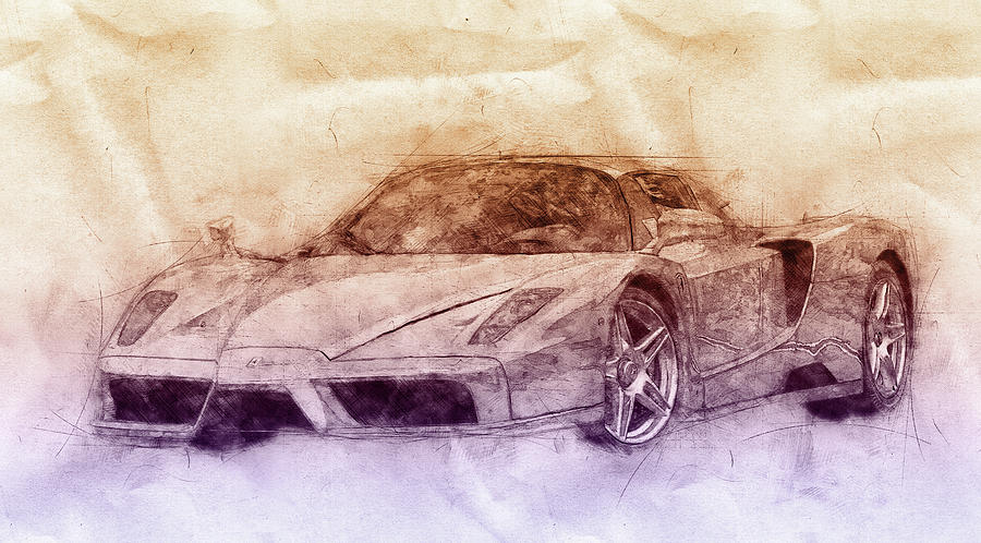 Enzo Ferrari 2 - Spors Car - 2002 - Automotive Art - Car Posters Mixed Media by Studio Grafiikka