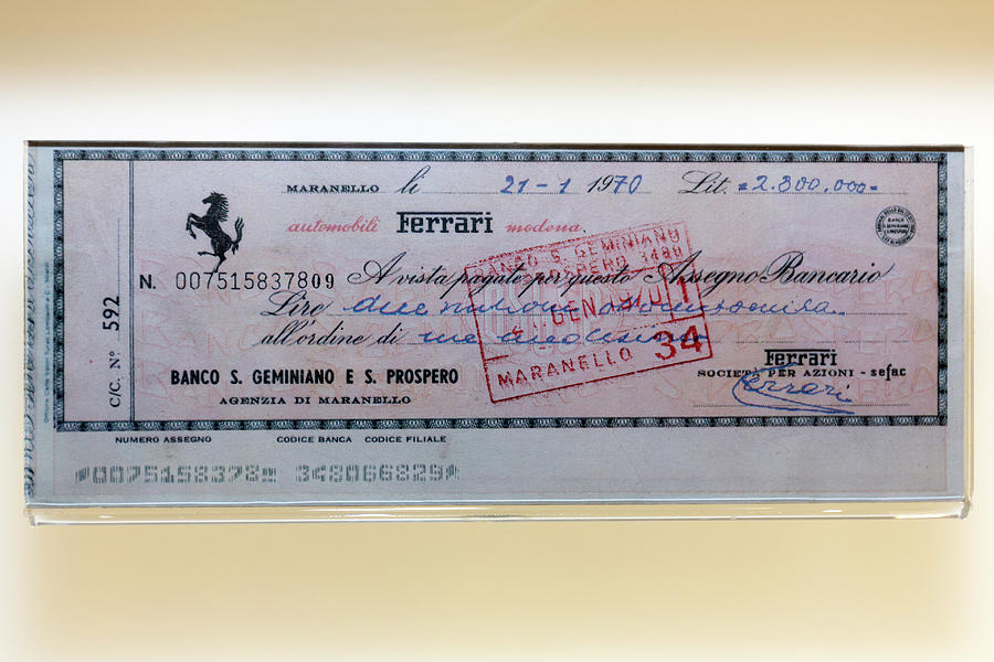 Enzo Ferrari signed cheque Museo Ferrari Photograph by Paul Fearn