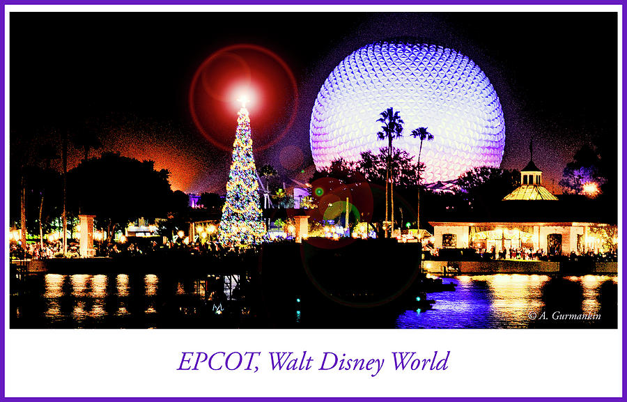 EPCOT, Geosphere, Walt Disney World, Christmas Digital Art by A Macarthur Gurmankin