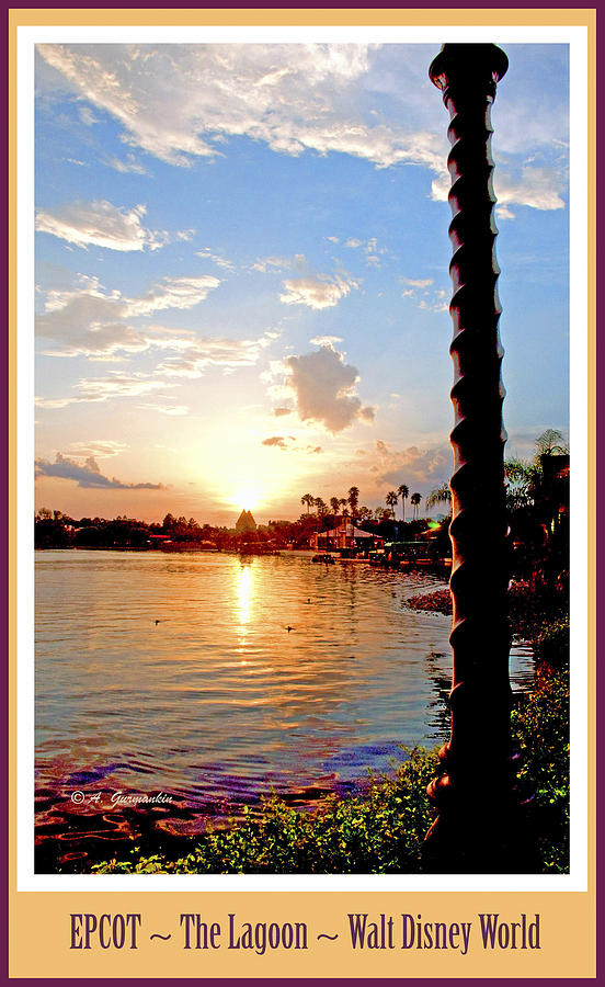 Orlando Photograph - EPCOT Lagoon at Sunset Walt Disney World  by A Macarthur Gurmankin