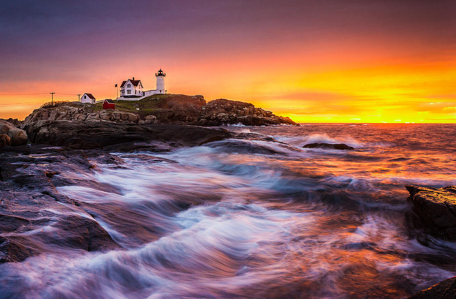 Fall Photograph - Epic Sunrise at Nubble Lighthouse by Benjamin Williamson