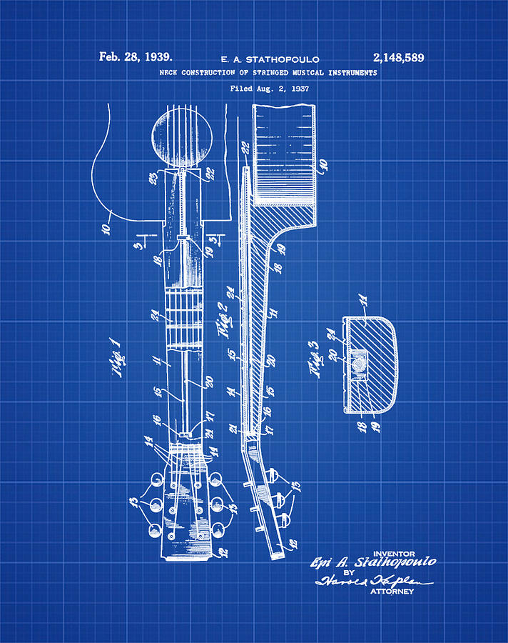 Epiphone Guitar Patent 1939 Blue Print Photograph by Bill Cannon
