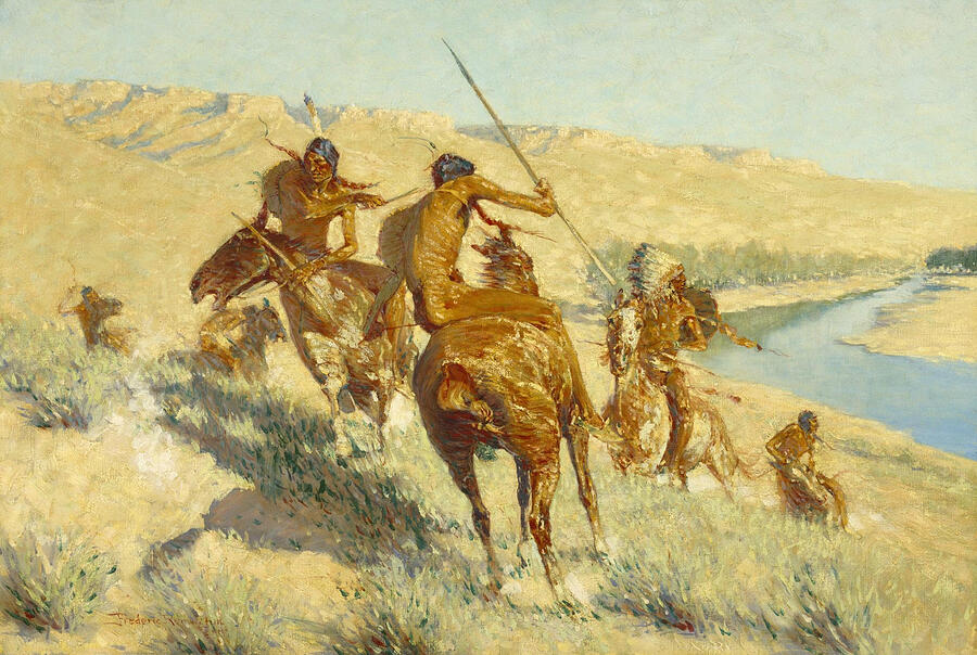 Episode of the Buffalo Gun, by 1909 Painting by Frederic Remington