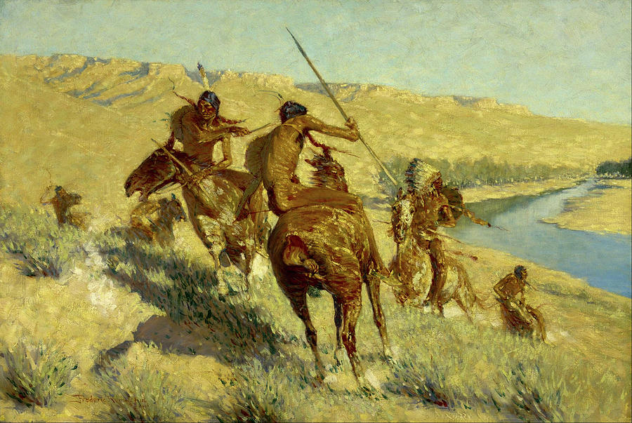 Native American Painting - Episode of the Buffalo Gun by Frederic Sackrider Remington
