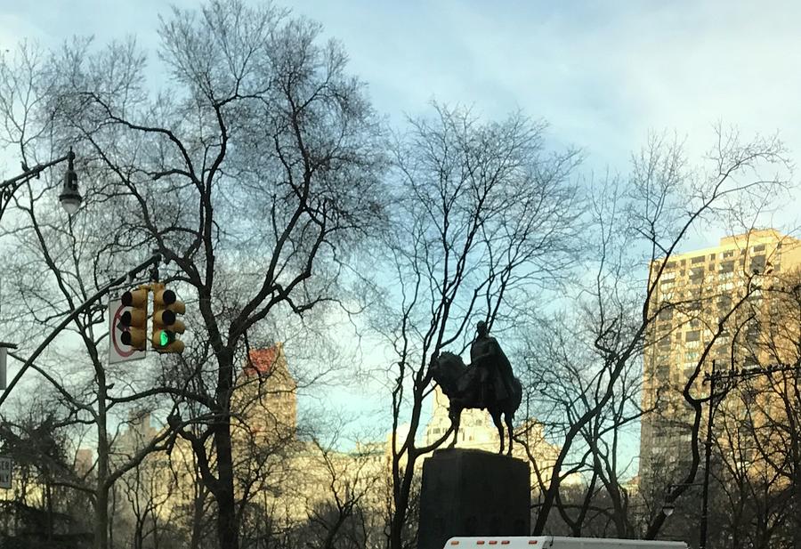 Equestrian General Waiting For traffic Light in Central Park N Y Pyrography by Kenlynn Schroeder