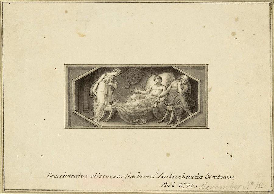Erasistratus discovers the love of Antiochus for Stratonice  Drawing by Edward Francis Burney