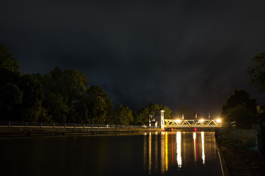 Erie Canal Lift bridge at Night Photograph by Chris Bordeleau