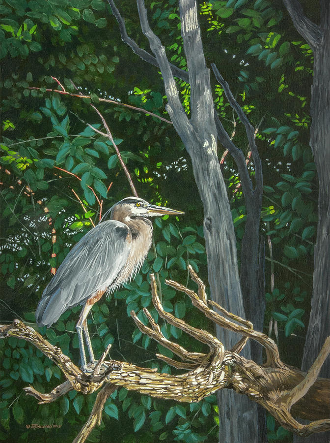 Erie Heron Painting by Bill Finewood