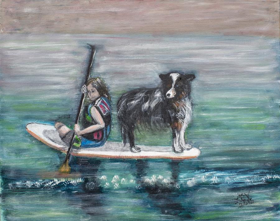 Erin and Oakie on the Paddle Board Painting by Lucille  Valentino