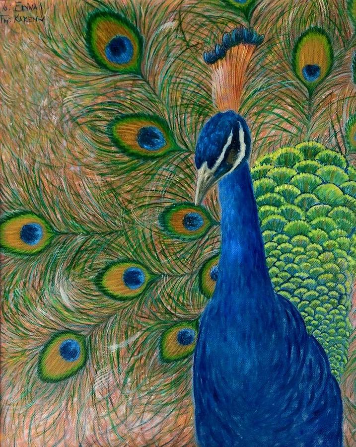 Peacock Painting - Erinas Peacock by Karen Cress