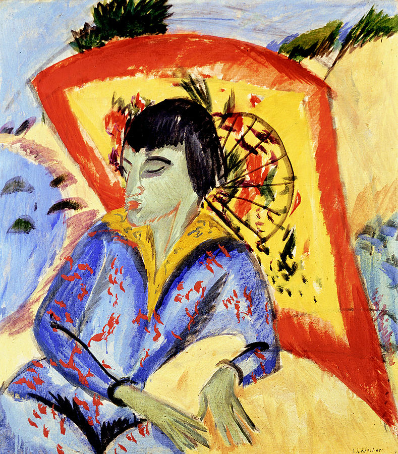 Erna with Japan screen Painting by Ernst Ludwig Kirchner