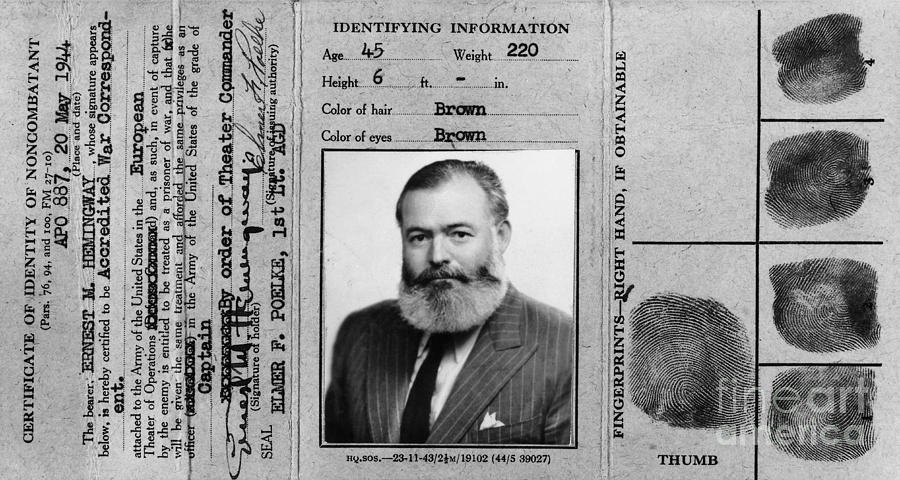 Ernest Hemingway Military Identification  Photograph by Jon Neidert