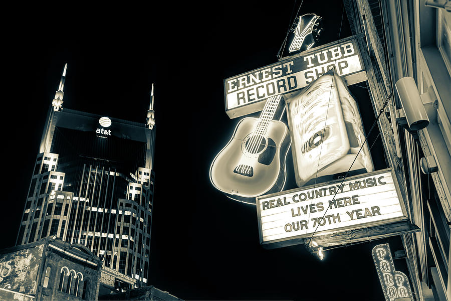 Nashville Photograph - Ernest Tubb Record Shop - Downtown Nashville - Sepia by Gregory Ballos