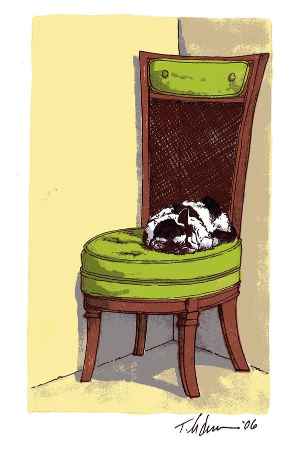 Cat Drawing - Ernie and Green Chair by Tobey Anderson Cat Drawing - Ernie and Green Chair by Tobey Anderson