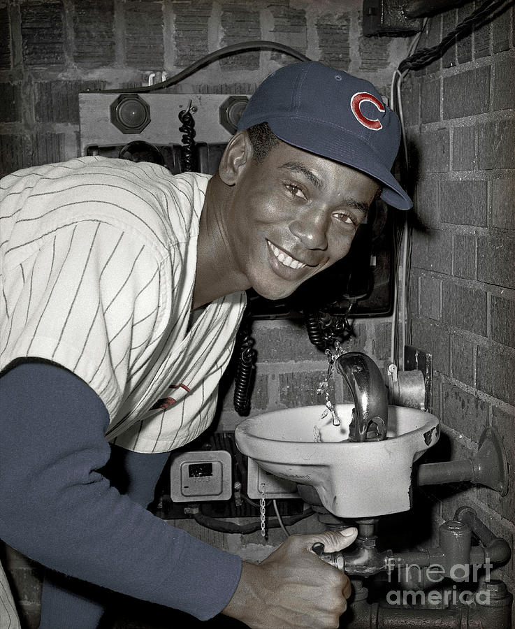 Ernie Banks at Cubs Water Fountain Photograph by Martin Konopacki Restoration