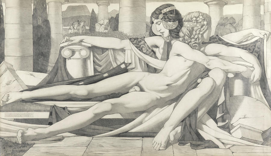 Eros and Aphrodite, 1910 Drawing by Eric Harald Macbeth Robertson