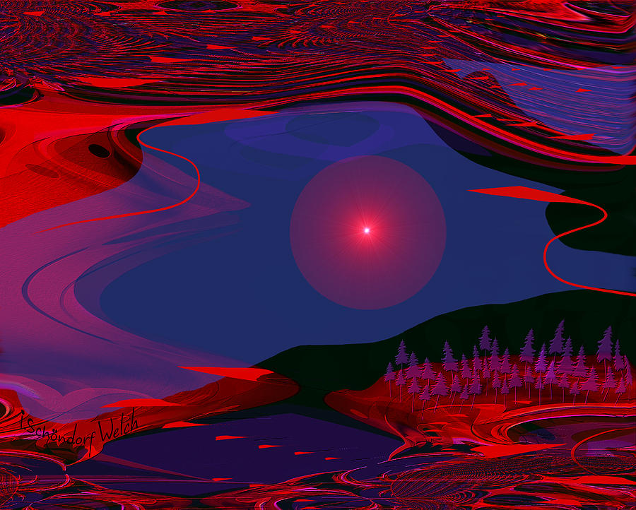 1533 - Dreamscape with Pond Digital Art by Irmgard Schoendorf Welch