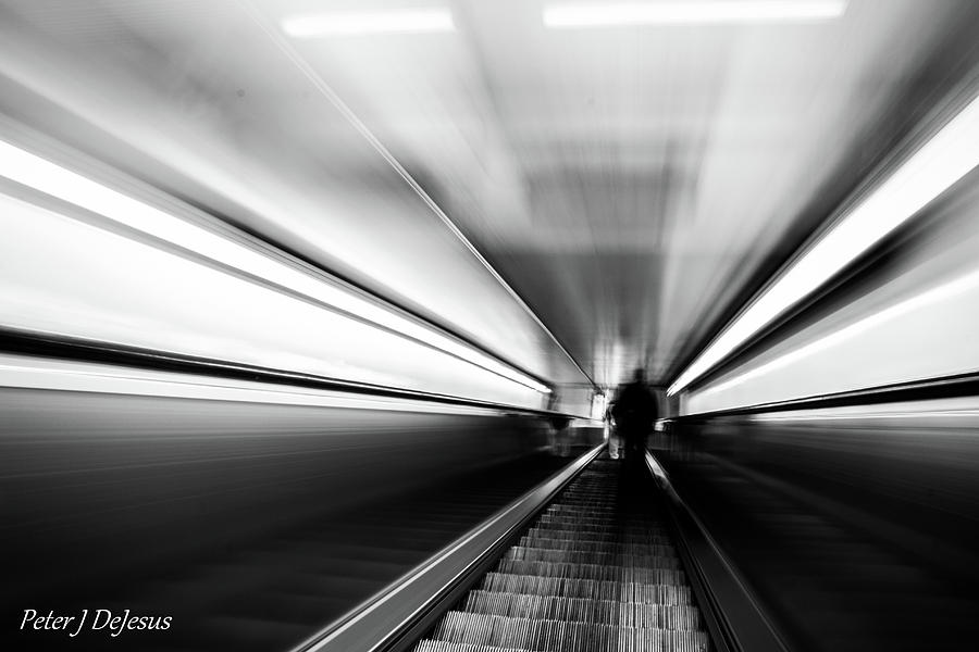 Black And White Photograph - Escalator Warp by Peter J DeJesus