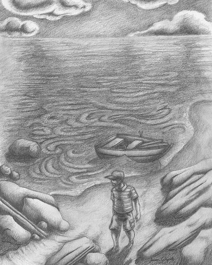 Boat Drawing - Escape by Jason Wojcik