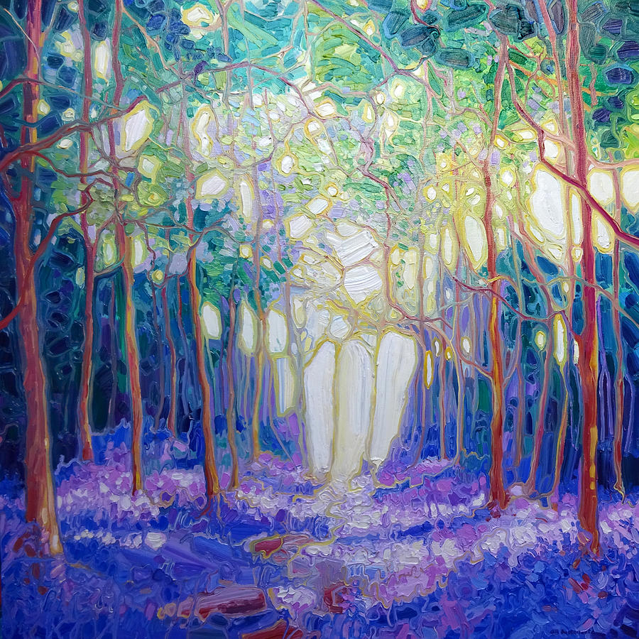 Escape through the Bluebell Wood Painting by Gill Bustamante