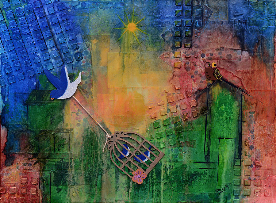 Owl Mixed Media - Escaping The City by Donna Blackhall
