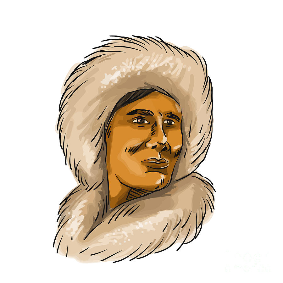 Eskimo Inuit Hooded Parka Watercolor Digital Art by Aloysius Patrimonio