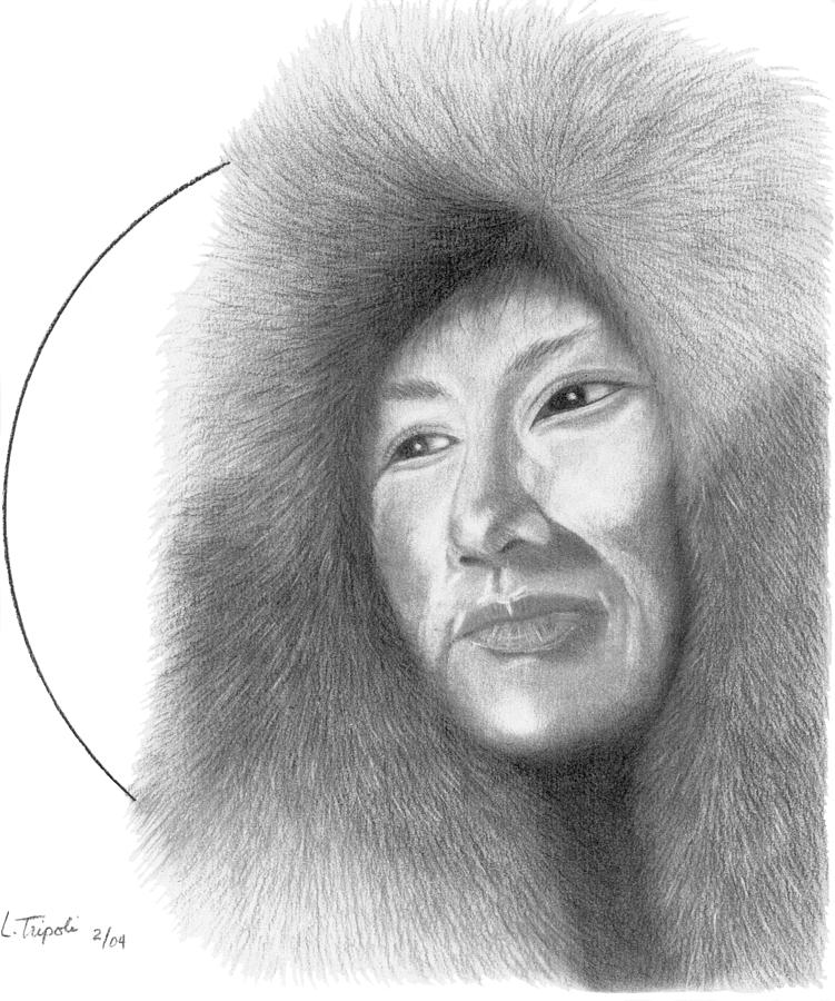 Inuit Art Print Charcoal Drawing Art Work Female Portrait Eskimo Indian