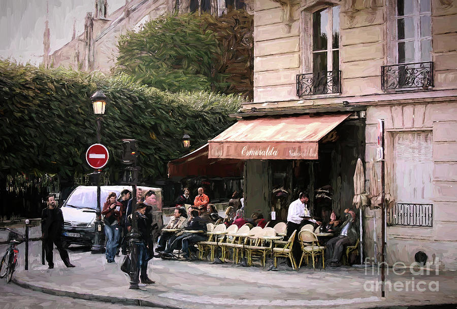 Esmeralda Corner Cafe Paris  Painting by Chuck Kuhn