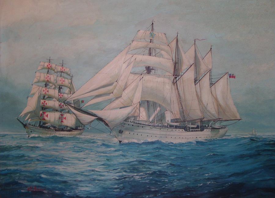 Esmerelda and the Sagres Tall Ships Painting by Perrys Fine Art