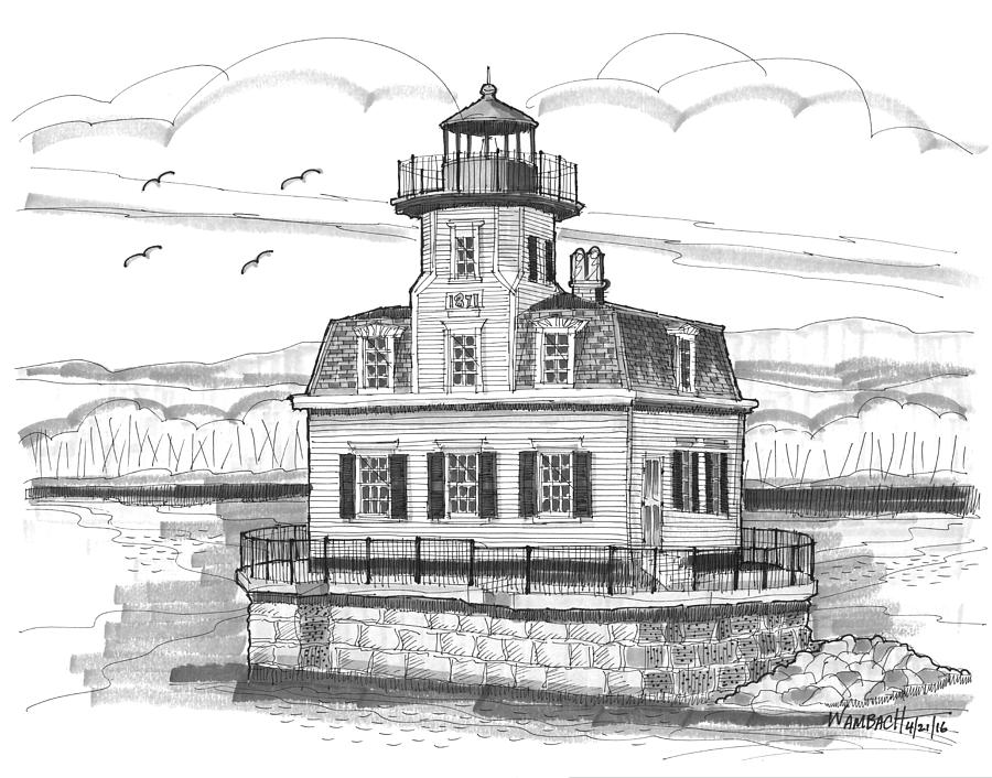Esopus Meadows Lighthouse Drawing by Richard Wambach