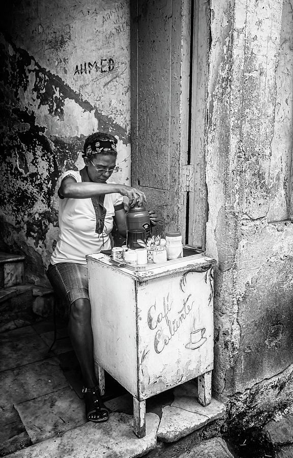 Espresso Entrepreneur Havana Cuba BW Photograph by Joan Carroll