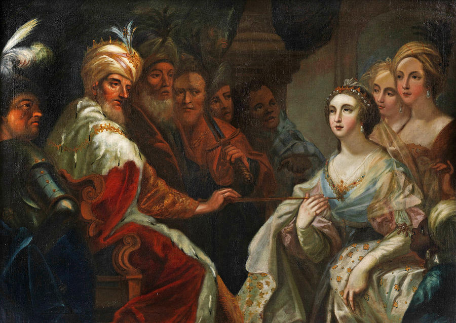 Esther before King Ahasuerus Painting by Andrea Celesti