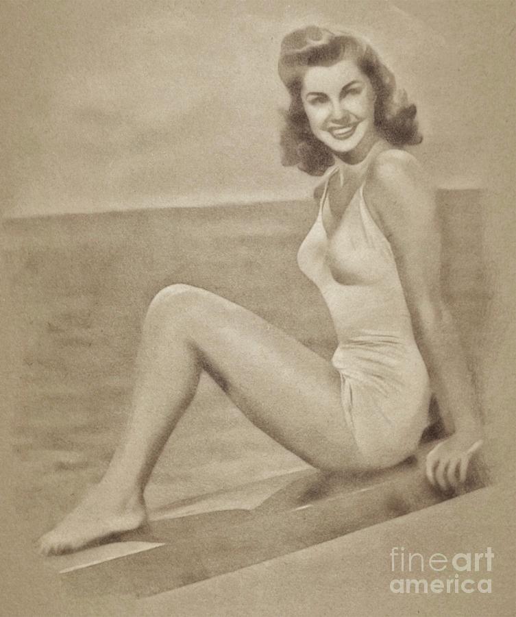Esther Williams, Vintage Actress And Pinup By John Springfield Drawing
