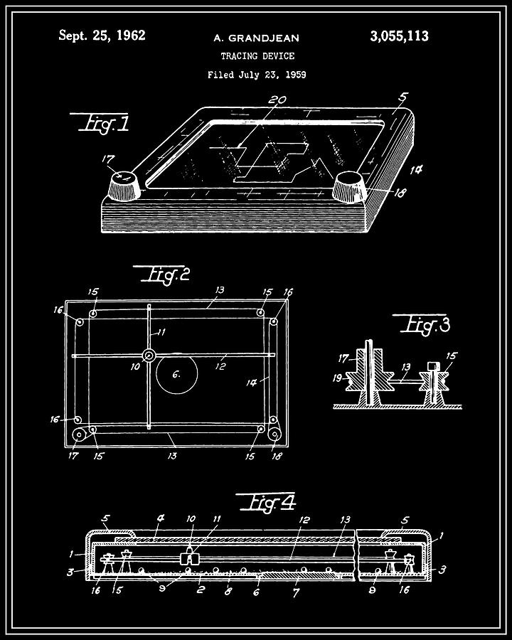 Black And White Digital Art - Etch-A-Sketch Patent - Black by Finlay McNevin