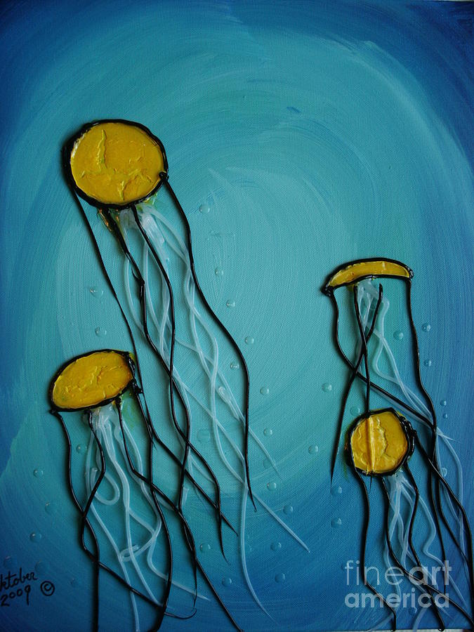 Jellyfish Painting - Ethereal Jellies by G Oktober
