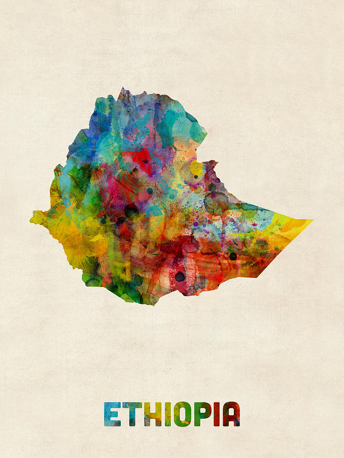 Ethiopia Watercolor Map Digital Art by Michael Tompsett