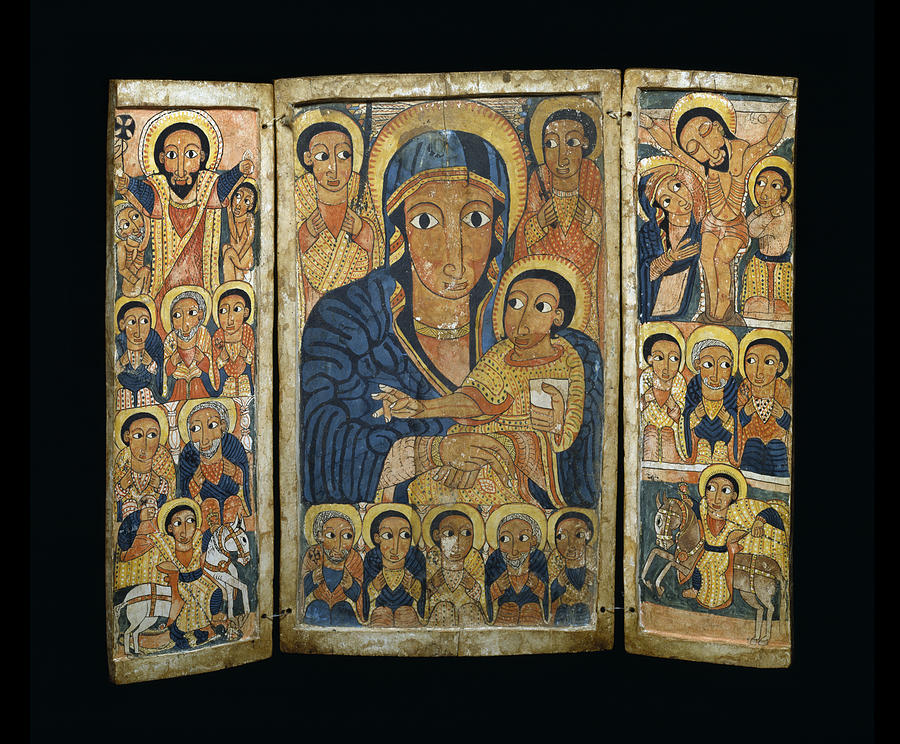 Ethiopian Triptych with Mary and Her Son and Christ Teaching the Painting by Unknown