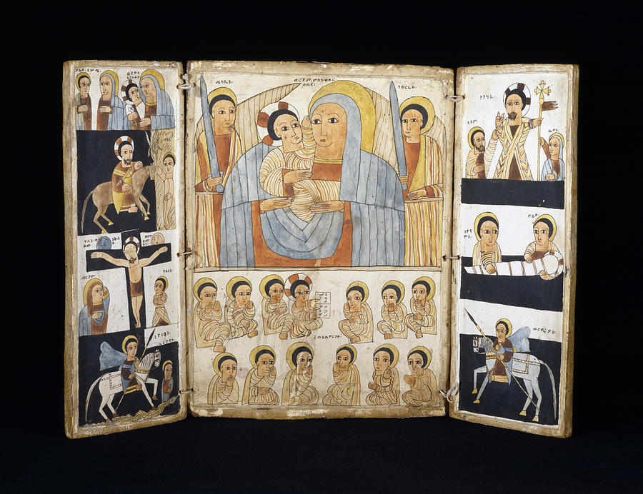 Ethiopian Triptych with Mary and Her Son Archangels Scenes from  Painting by Unknown