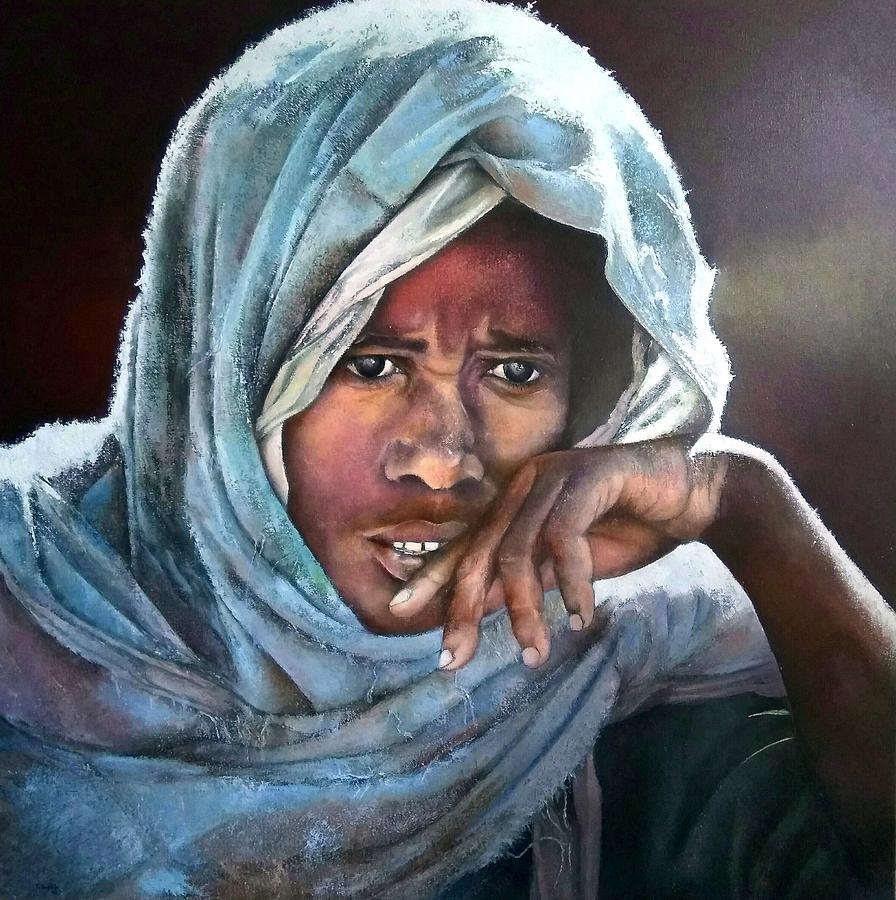 Ethiopian woman in contemplative mood Painting by Tomas Castano - Fine ...