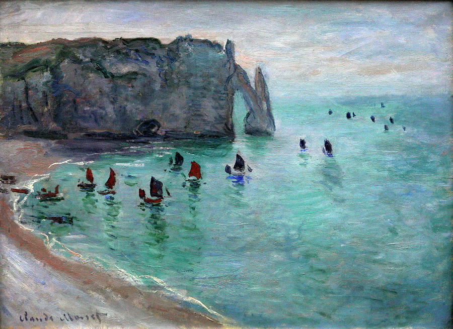 Impressionism Painting - Etretat The Aval Door Fishing Boats Leaving The Harbour by Claude Monet