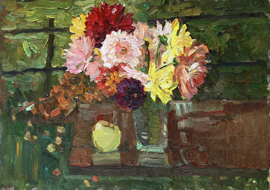 Etude with asters Painting by Juliya Zhukova