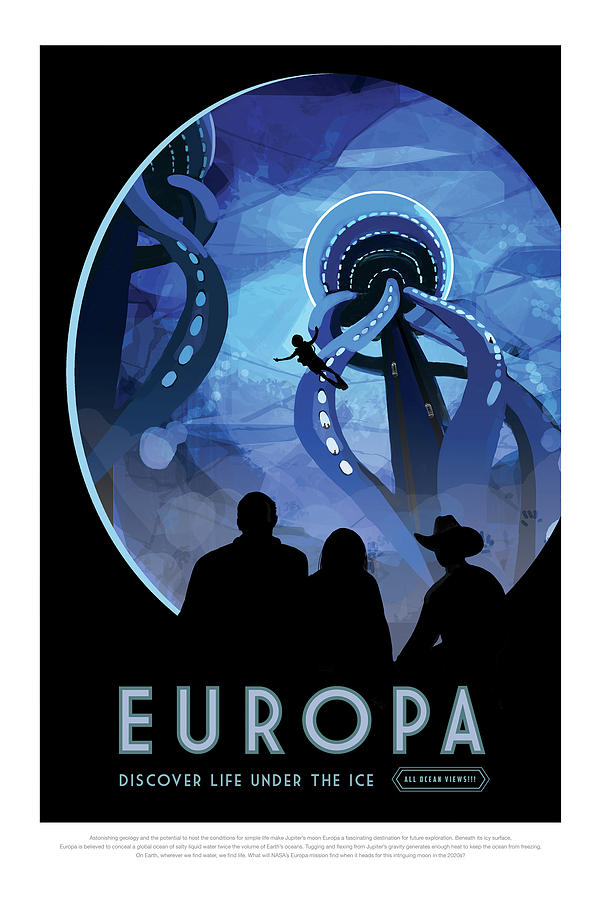 Interstellar Photograph - Europa Discover Life Under The Ice - NASA Vintage Poster by Mark Kiver