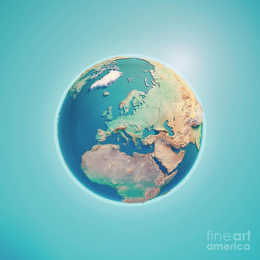 Map Digital Art - Europe 3D Render Planet Earth by Frank Ramspott