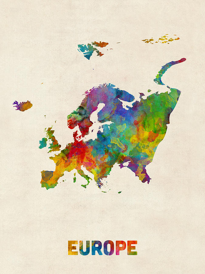 Europe Continent Watercolor Map Digital Art by Michael Tompsett