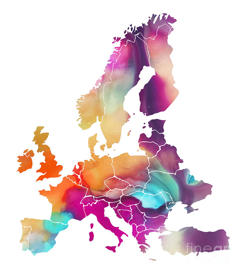 Europe Map Watercolors Digital Art