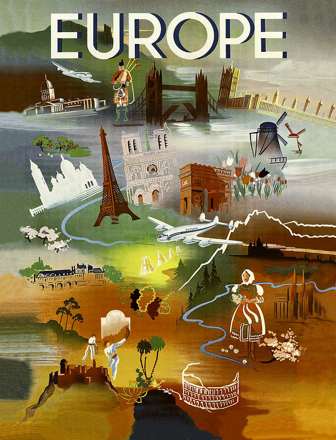 Europe travel poster Painting by Long Shot