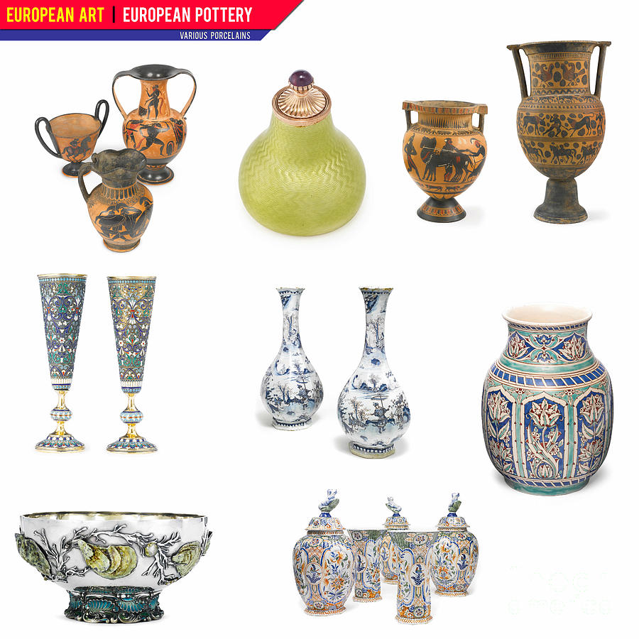 European Art European Pottery - Various Porcelain Digital Art by Celestial Images