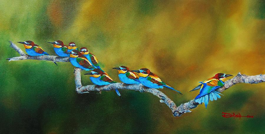 European Bee Eaters Painting by Dana Newman